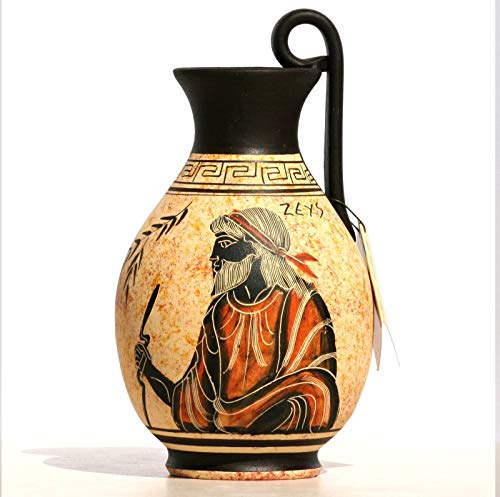 Greekartshop - Jarrón de cerámica con figura griega negra, diseño de rey dios Zeus, 6,3 pulgadas