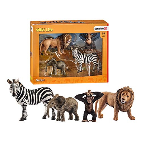 Schleich Wild Life - Safari, Incluye Cebra, Cría de Elefante, Cría de Chimpancé y León