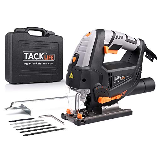 Tacklife Sierra de Calar, Caladora, Cable de 3 Metros, Corte en Madera: 100mm, 800W 3000SPM, Sierra Caladora con LED Láser, 6 Hojas para Madera Metal Plástico, Velocidades Ajustables (1-6) PJS02A Tacklife Sierra de Calar, Caladora, Cable de 3 Metros, Corte en Madera: 100mm, 800W 3000SPM, Sierra Caladora con LED Láser, 6 Hojas para Madera Metal Plástico, Velocidades Ajustables (1-6) PJS02A