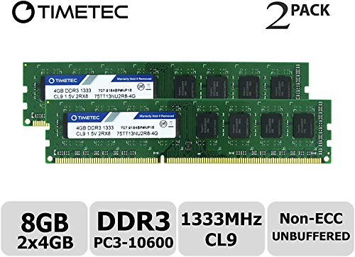 Timetec Hynix IC DDR3 PC3-10600 Non ECC Unbuffered 1.35V/1.5V Dual Rank 240 Pin UDIMM Desktop Memory Upgrade (8GB Kit (2x4GB))