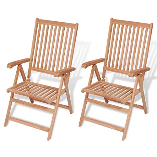 Tuduo 2 Unidades Juego de sillas reclinables de jardín de Teca diseño Sencillo y Elegante, Robusto y Estable Silla Exterior Taburete Bar sillones jardín
