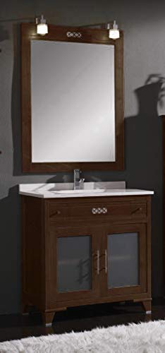 ARTEMA Mueble de baño con Lavabo y Espejo con luz (80 CM). 1 cajón y 2 Puertas. Estilo clásico, Color Wengué. Mod. Hermes