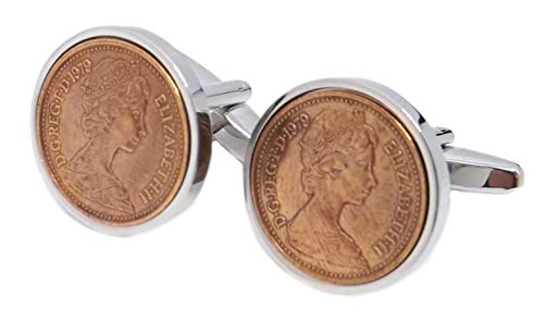 Cufflinks Direct 1979 Monedas de Medio centavo engastadas en Plata. Hombres Gemelos de Regalo de 40 años. por Gemelos DIRECTOS (Gemelos con Caja de Regalo)