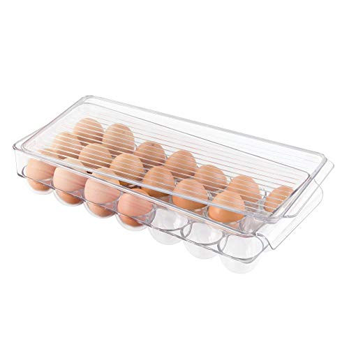 InterDesign Fridge/Freeze Binz Envase para huevos, huevera de plástico grande para 21 huevos, caja de huevos, transparente