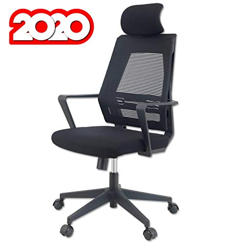 KLIM™ K300 Office Chair - Silla de Oficina ergonómica con reposacabezas + Cojín y Tela Suaves + hasta 135 kg + Silla de Escritorio con Ruedas para Oficina y casa + 5 años de garantía + Nueva 2020