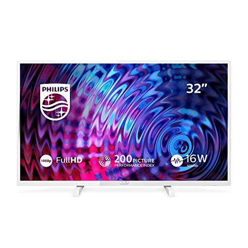 Televisor Philips 32PFS5603/12 32 Pulgadas (80 cm) Televisor LED Full HD Ultrafino (Pixel Plus HD, 2 entradas HDMI con EasyLink, USB, portátil), Color Blanco, Sintonizador Satélite