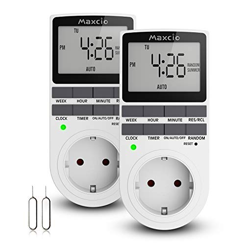 Temporizador Enchufe Digital Programable, Maxcio Programador Enchufe Semanal 12/24 Horario de Verano Modo Aleatorio Ahorrar Energía (2 Packs) Temporizador Enchufe Digital Programable, Maxcio Programador Enchufe Semanal 12/24 Horario de Verano Modo Aleatorio Ahorrar Energía (2 Packs)