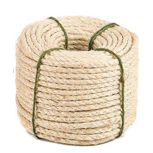 Yangbaga Cuerda de Sisal Gatos 8mm, para Rascador de Gatos, Reemplazo Rascador para Reparación Árbol, Contiene una Bola de Sisal.Blanco, 50metros，