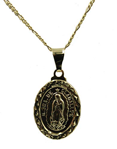Diamantados of Florida Virgen de Guadalupe - Medalla Ovalada de Nuestra Señora de Guadalupe chapada en Oro de 18 Quilates con Cadena de 50,8 cm