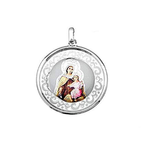 EMPATHY JEWELS Medalla Virgen del Carmen de Plata de Ley de 35 mm. Colgante Virgen del Carmen con Esmalte una Joya para Siempre.