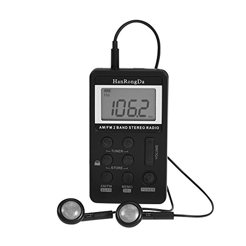 Radio FM digital, Mini AM/FM 2 bandas estéreo receptor de radio de bolsillo con pantalla LCD y auriculares, batería recargable de 500 mA sonido estéreo premium