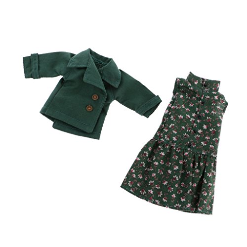 Vestido sin Mangas Floral de Manera + Abrigo para Ropa de Muñecas Blythe 12 Pulgadas - Verde Vestido sin Mangas Floral de Manera + Abrigo para Ropa de Muñecas Blythe 12 Pulgadas - Verde