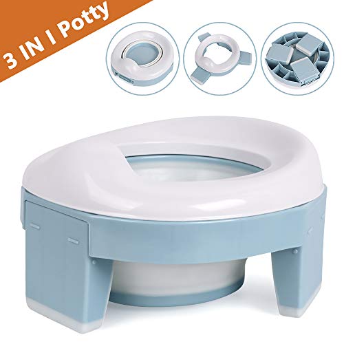 Asiento Inodoro Plegable para Niños 3 in 1 Orinal Portátil Reductor WC para Bebé con Piezas a Prueba de Salpicaduras Adaptador pare Casa y Viaje (Azul Color)