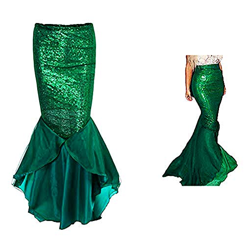 Binwwe Traje de Sirena Mujer Adulta Lencería Cosplay de Halloween Vestido Lentejuelas Falda Larga Cola de pez Falda Larga (Estilo Verde 3, L)