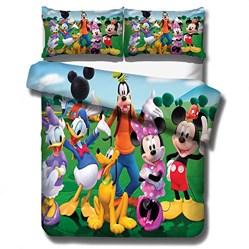 DFTY Disney Mickey & Minnie - Juego de ropa de cama reversible (1 funda de edredón y 1 funda de almohada de 1/2 pieza, 100% microfibra, impresión 3D), 10, 135*200CM