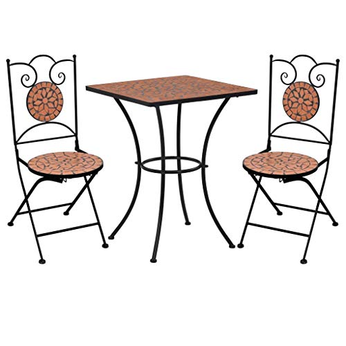 Goliraya Mesa y Sillas de Bistró 3 Piezas con Mosaico Cerámica Juego de Mesa y Sillas para Jardín Patio 1 Mesa 60 x 60 x 76 cm y 2 Sillas 37 x 44 x 89 cm Terracota