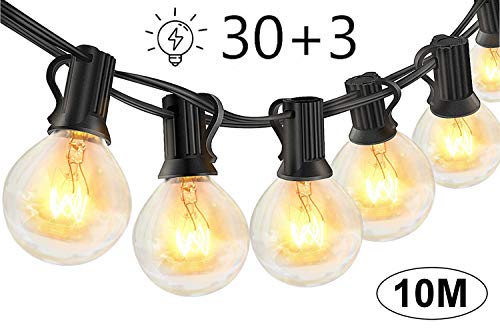 Guirnaldas luminosas de exterior,LECLSTAR G40 Cadena de Luces 10m con 30+3(Bombilla de Repuesto) Vintage Edison Incandescentes IP44 Impermeable Perefcto para Fiesta,Boda,Jardín Patio Cafe Guirnaldas luminosas de exterior,LECLSTAR G40 Cadena de Luces 10m con 30+3(Bombilla de Repuesto) Vintage Edison Incandescentes IP44 Impermeable Perefcto para Fiesta,Boda,Jardín Patio Cafe