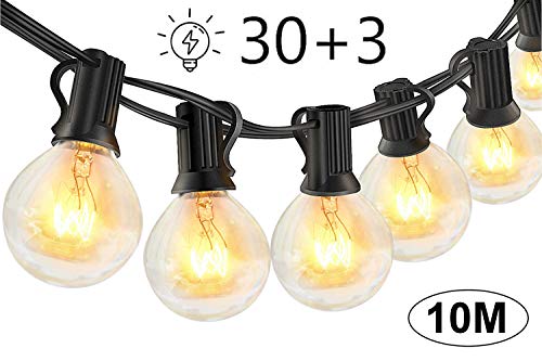 Guirnaldas luminosas de exterior,LECLSTAR G40 Cadena de Luces 10m con 30+3(Bombilla de Repuesto) Vintage Edison Incandescentes IP44 Impermeable Perefcto para Fiesta,Boda,Jardín Patio Cafe