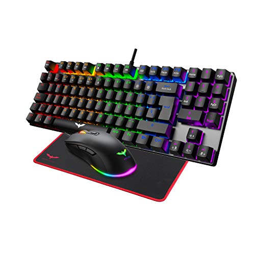 havit Teclado mecánicos Gaming español con Cable, Teclados Gaming con Interruptor Rojo de 90 Teclas, Ratón Gaming programables, Alfombrilla Gaming,para y PC/Netbook/Gamer havit Teclado mecánicos Gaming español con Cable, Teclados Gaming con Interruptor Rojo de 90 Teclas, Ratón Gaming programables, Alfombrilla Gaming,para y PC/Netbook/Gamer