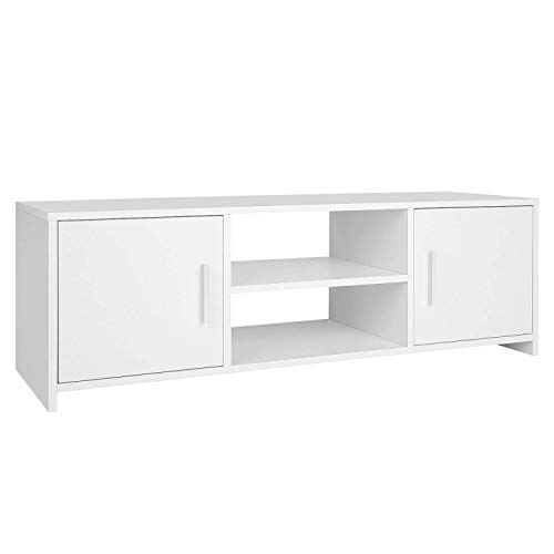 Homfa Mueble TV Salón Mesa para TV Mesa Baja para Televisor Receptor Reproductor DVDcon 2 Puertas 1 Estante Blanco 110x35x36cm