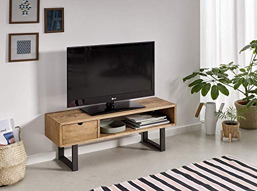 Mesa televisión, Mueble TV salón diseño Industrial-Vintage, cajón y Estante, Madera Maciza Natural, Patas Metálicas. Medidas; 100 cm x 40 cm x 30 cm… Mesa televisión, Mueble TV salón diseño Industrial-Vintage, cajón y Estante, Madera Maciza Natural, Patas Metálicas. Medidas; 100 cm x 40 cm x 30 cm…