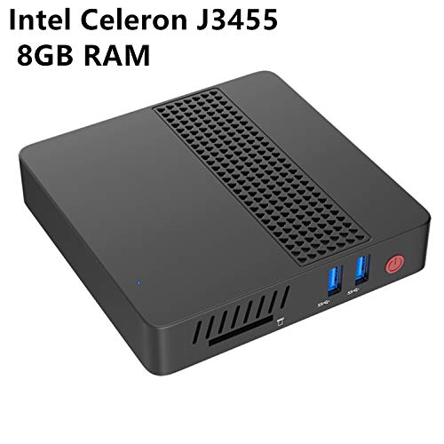 Mini PC Computadora de Escritorio Intel Celeron Apollo Lake J3455 Procesador (hasta 2.3GHz),8G LPDDR4/eMMC 64GB Windows 10 Pro (64-bit) HDMI&VGA Pantalla HD Dual WiFi USB 3.0/BT 4.2 M.2 2242 SSD