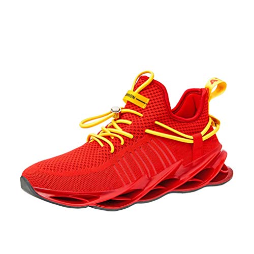 Sneakers Hombre Malla Tejida con Mosca Zapatos De Running Transpirables Casual Zapatos Gimnasio Zapatillas De Deporte Rojo 45