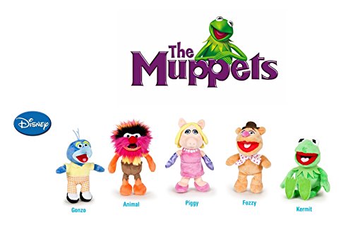 The Muppets Teleñecos - Pack 5 peluches Calidad super soft - Rana Gustavo 22cm + Cerdita Peggy 20cm + Gonzo 19cm+ El oso Fozzie 21cm + Animal 20cm