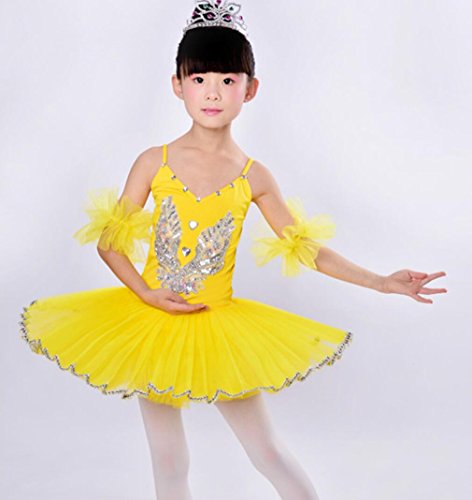 Traje de Ballet Infantil de Ballet Blanco con Lentejuelas y Falda de Baile (4 Colores), 120cm, 4