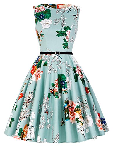 Vestido Verde Flor Estampado Fuerte Vestido Verano Vintage Retro XXL 33#