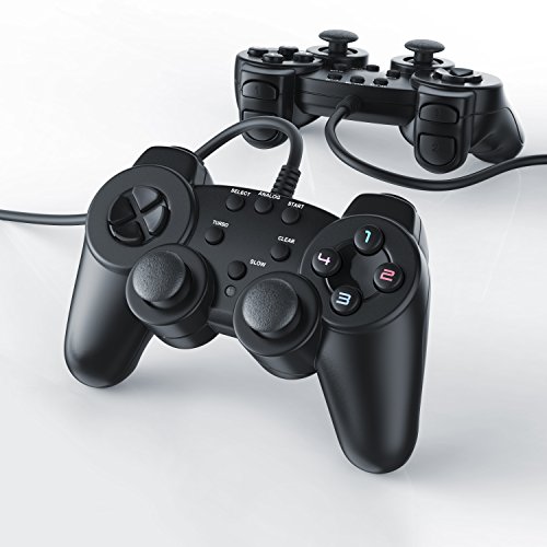 CSL - 2 x Gamepads Controlador de Mando para Playstation 2 PS2 con Doble vibración - Negro
