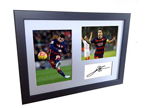 Fotografía enmarcada y firmada en tamaño A4 de Lionel Messi, del Barcelona