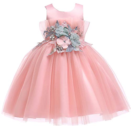 HINK-Clothing - Vestidos de fiesta para niños, niñas y niñas, diseño floral, vestido de dama de honor, fiesta de cumpleaños, vestido de novia, vestido de princesa para niñas, Mujer, rosa, 7-8 Años