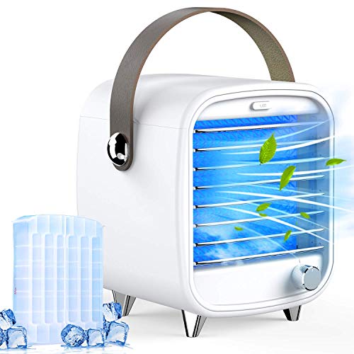 Homtiky Aire Acondicionado portátil, Enfriador de Aire USB 3 en 1, Ventilador Sobremesa, Humidificador con 3 Velocidades con Filtro de Agua y 2 Modelos de Hielo para el Hogar, la Oficina, etc Homtiky Aire Acondicionado portátil, Enfriador de Aire USB 3 en 1, Ventilador Sobremesa, Humidificador con 3 Velocidades con Filtro de Agua y 2 Modelos de Hielo para el Hogar, la Oficina, etc