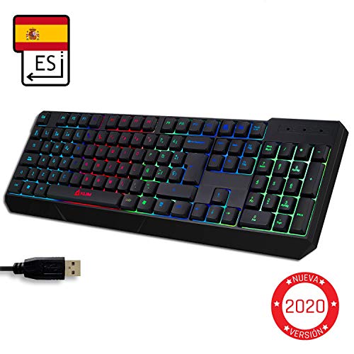 KLIM™ Chroma - Teclado Gaming ESPAÑOL + Teclado USB Ligero, Duradero, Resistente al Agua, ergonómico, silencioso + Teclado Gamer con Cable para PC PS4 Xbox One Mac + Nueva VERSIÓN 2020 + Negro