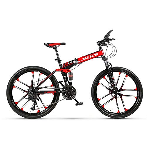 Novokart-Plegable Deportes/Bicicleta de montaña 26 Pulgadas 10 Cortador, Negro&Rojo