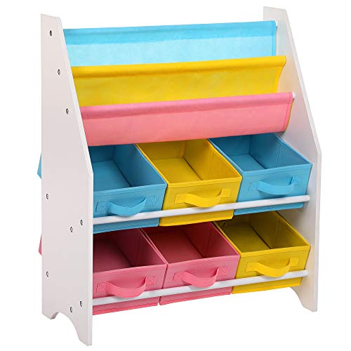 SONGMICS Estantería para Juguetes Organizador de Juguetes Estantería Infantil con Cajas de Colores Cajas de Tela no Tejida para Guardar Libros y Juguetes 63 x 74 x 26,5 cm GKR36WT