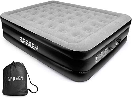 SPREEY Colchón Hinchable（203 x 152 x 51 cm） Doble Cama de Aire Queen Inflable,Bomba eléctrica integrada,Capa flocada,con Bolsa de Almacenamiento(Regalo,Invitados de Bienvenida,Camping,Viaje)