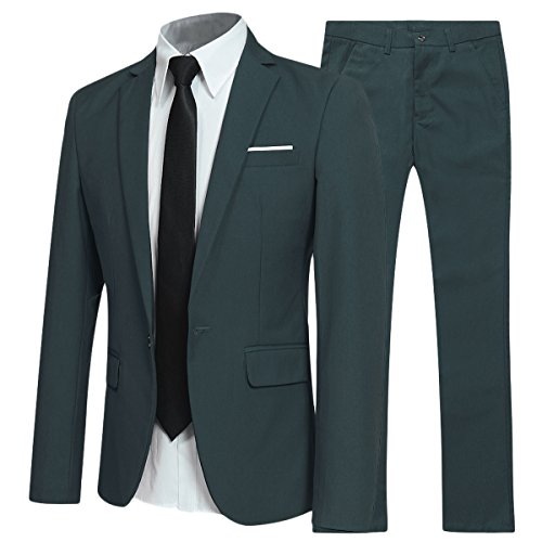 Traje de 2 piezas para hombre compuesto por chaqueta y pantalones, ajuste estrecho, para boda, cena,negocios, casual, disponible en 10 colores Verde verde oscuro Large Traje de 2 piezas para hombre compuesto por chaqueta y pantalones, ajuste estrecho, para boda, cena,negocios, casual, disponible en 10 colores Verde verde oscuro Large