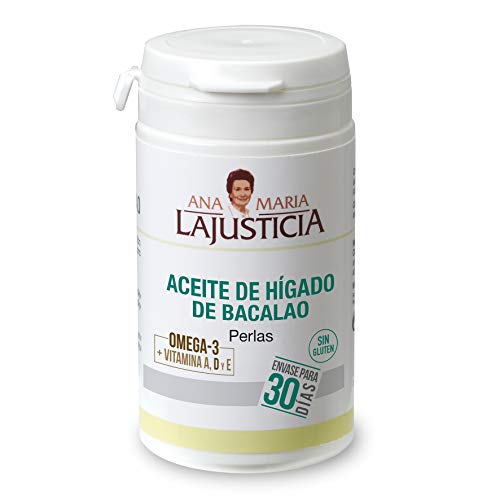 Ana Maria Lajusticia - Aceite de higado de bacalao, 90 perlas aporte de vitamina a, d y e y ácidos grasos omega 3, Envase para 30 días de tratamiento Ana Maria Lajusticia - Aceite de higado de bacalao, 90 perlas aporte de vitamina a, d y e y ácidos grasos omega 3, Envase para 30 días de tratamiento