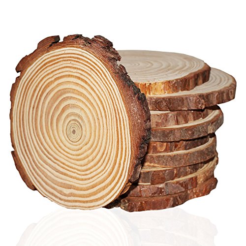 Discos Rebanadas de Madera Natural(Paquete de 10)- (10cm-11cm), 10mm de grosor - Discos de Madera Rústicos con Corteza y Suave Acabado Liso, Discos de Madera Redondos para Manualidades Bricolaje Discos Rebanadas de Madera Natural(Paquete de 10)- (10cm-11cm), 10mm de grosor - Discos de Madera Rústicos con Corteza y Suave Acabado Liso, Discos de Madera Redondos para Manualidades Bricolaje