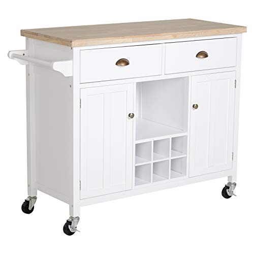 HOMCOM Carrito Auxiliar de Cocina con Ruedas Isla de Cocina Multiusos con Cajones Botellero Armarios Cerrados y Estante Cajón Blanco 113x45x89cm HOMCOM Carrito Auxiliar de Cocina con Ruedas Isla de Cocina Multiusos con Cajones Botellero Armarios Cerrados y Estante Cajón Blanco 113x45x89cm