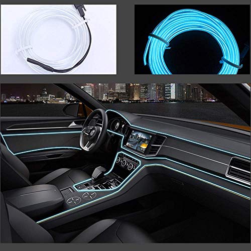 Neon LED EL cable para interior automotriz Cosplay lámpara de línea electroluminiscente LED emisora de luz decorativa con unidad de tira de luz 5V Ice Blue, 5 m