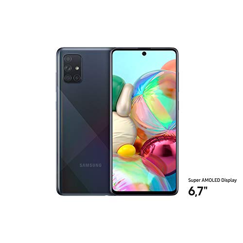 Samsung Galaxy A71 - Smartphone de 6.7" FHD+ (4G, Dual SIM, 6 GB RAM,128 GB ROM, cámara Trasera 64.0 MP+12.0 MP (UW)+5.0 MP (Macro)+5 MP, cámara Frontal 32 MP) Negro [Versión española]