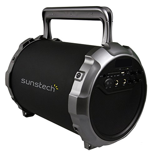 Sunstech MASSIVE-S2BK - Altavoz Portátil con Bluetooth, Micrófonos, Radio, USB, SD y Aux-In, 21 W RMS, Negro