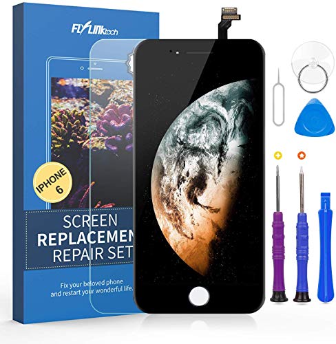 FLYLINKTECH Pantalla Táctil LCD Reemplazo para iPhone 6 Negro 4.7" Contiene Herramientas + película de Vidrio Templado - Negro