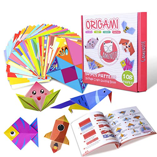 Gamenote color kit de origami para niños 118 archivo de origami vívido de doble cara 55 páginas que enseña libro de origami, adecuado para niños / clase de manualidades escolares