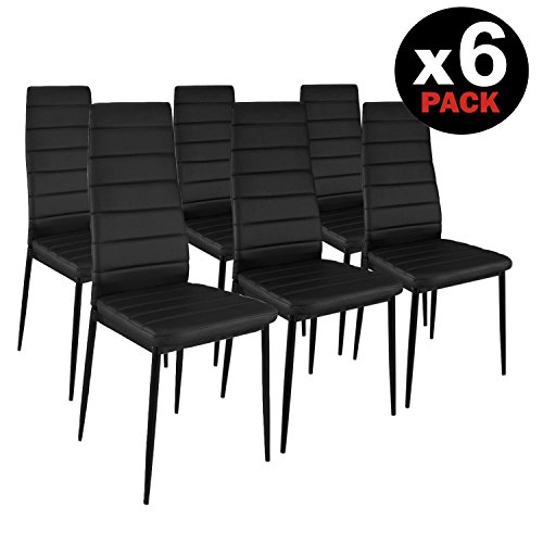 HomeSouth - Pack Seis sillas tapizadas símil Piel, Silla Color Negro Patas metalicas Negras, Medidas: 44 cm (Ancho) x 96 cm (Alto) x 42 cm (Fondo) HomeSouth - Pack Seis sillas tapizadas símil Piel, Silla Color Negro Patas metalicas Negras, Medidas: 44 cm (Ancho) x 96 cm (Alto) x 42 cm (Fondo)