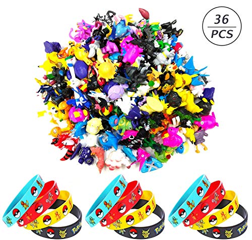 Killow 24 Piezas Pokemon Monster Mini Figure +12 Piezas Pokemon Pulsera de Silicona,Fiesta Juguetes de Infantil Rellenos de Bolsa de Fiesta para Niños Niñas