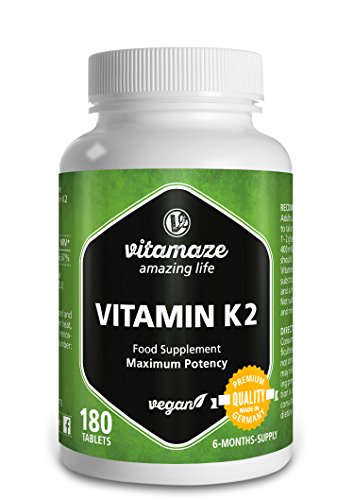 Vitamaze® Vitamina K2 MK-7 200 mcg Altamente Dosificada, Menaquinona, 180 Comprimidos per 6 Meses, Calidad Alemana, Suplementos Alimenticio sin Aditivos Innecesarios
